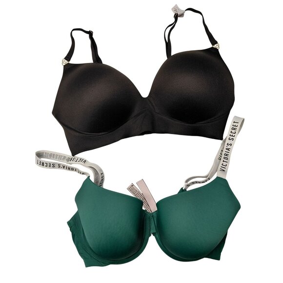 Victorias Secret Push-Up Bra Set 34D Black & Green Adjustable Straps - Picture 1 of 10